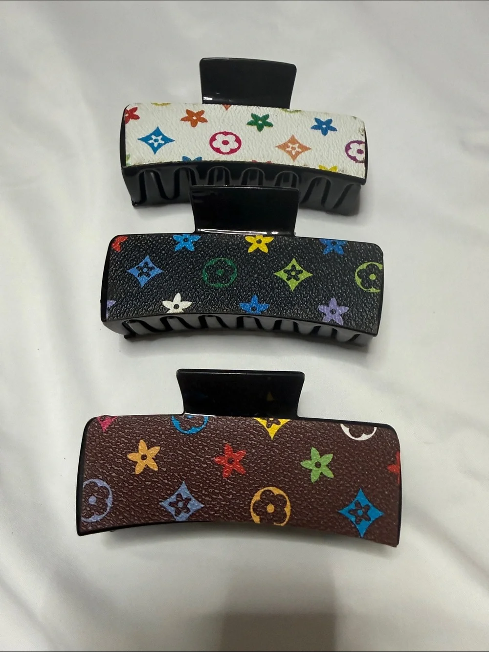 Set of 3 Multicolor Patterned Hair Claw Clip - Women Accessories